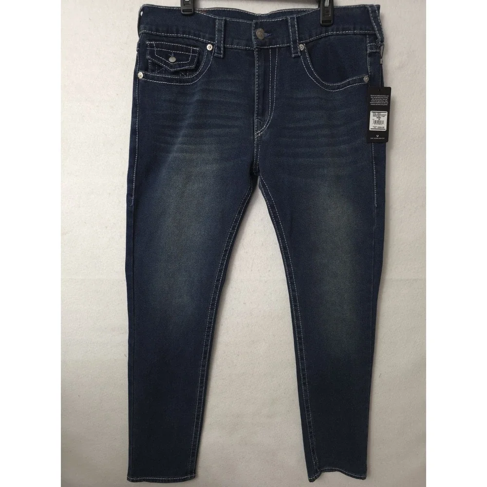 Men's True Religion Rocco Big T Flap Relaxed Skinny Jeans 36x32 700677 Dark Wash